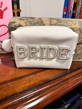 iCING Rhinestone Bride Cosmetic Bag in White NWT